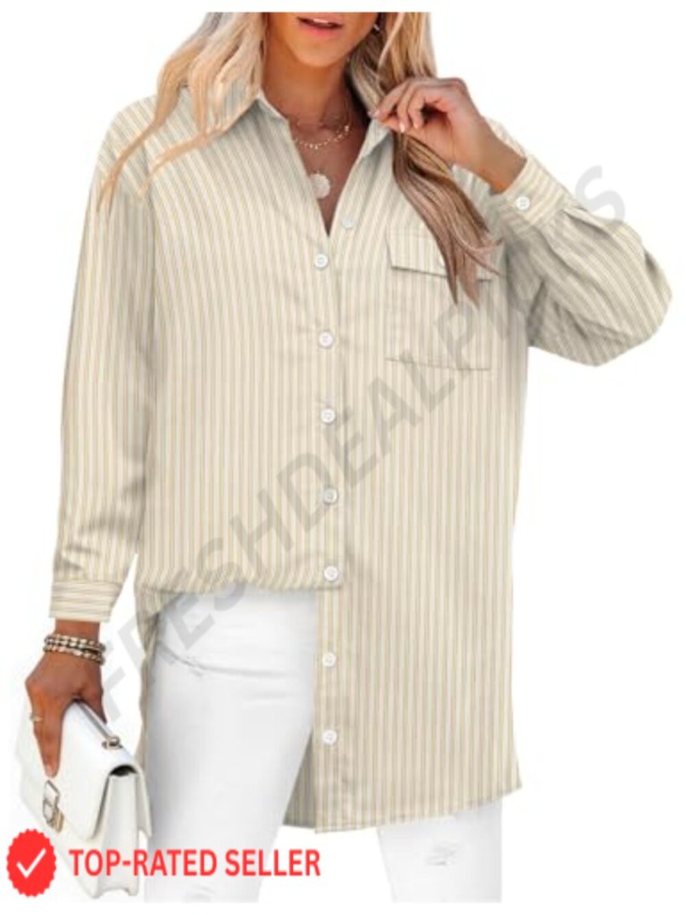 Women's Button Down Shirt Long Sleeve Collared Blouse Oversized Office Top